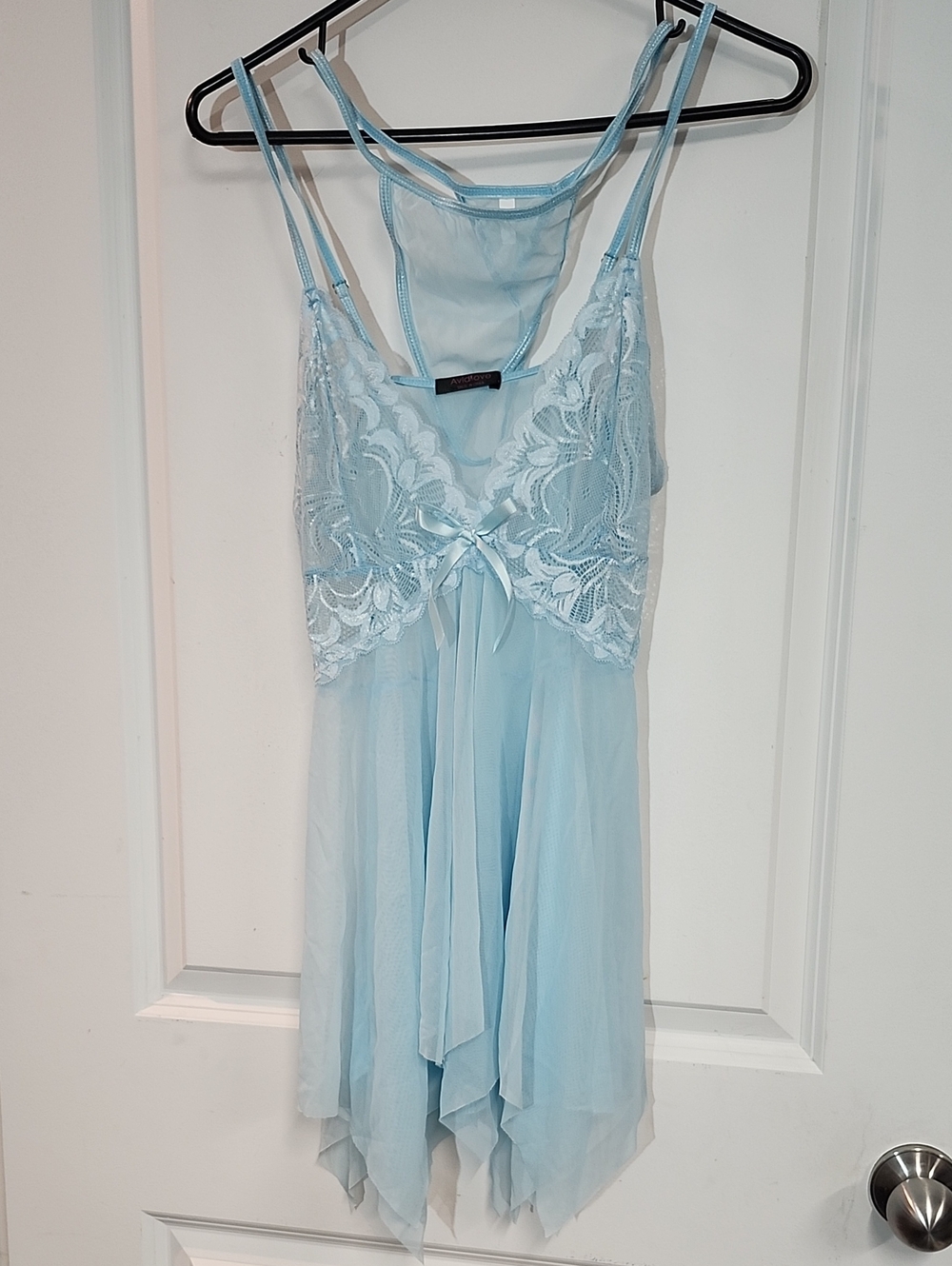 Sheer Light Blue Lace & Chiffon Chemise with Bow